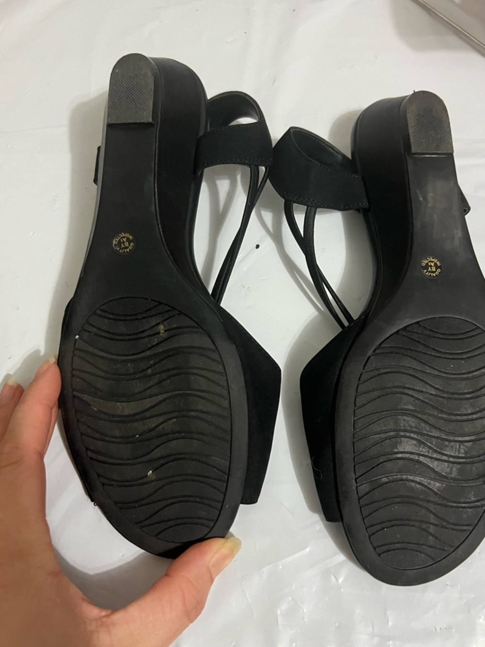 East 5th Ravena Wedge Black Open-Toe Slingback Sandal Silver Accent Y2K 7 - Picture 7 of 9